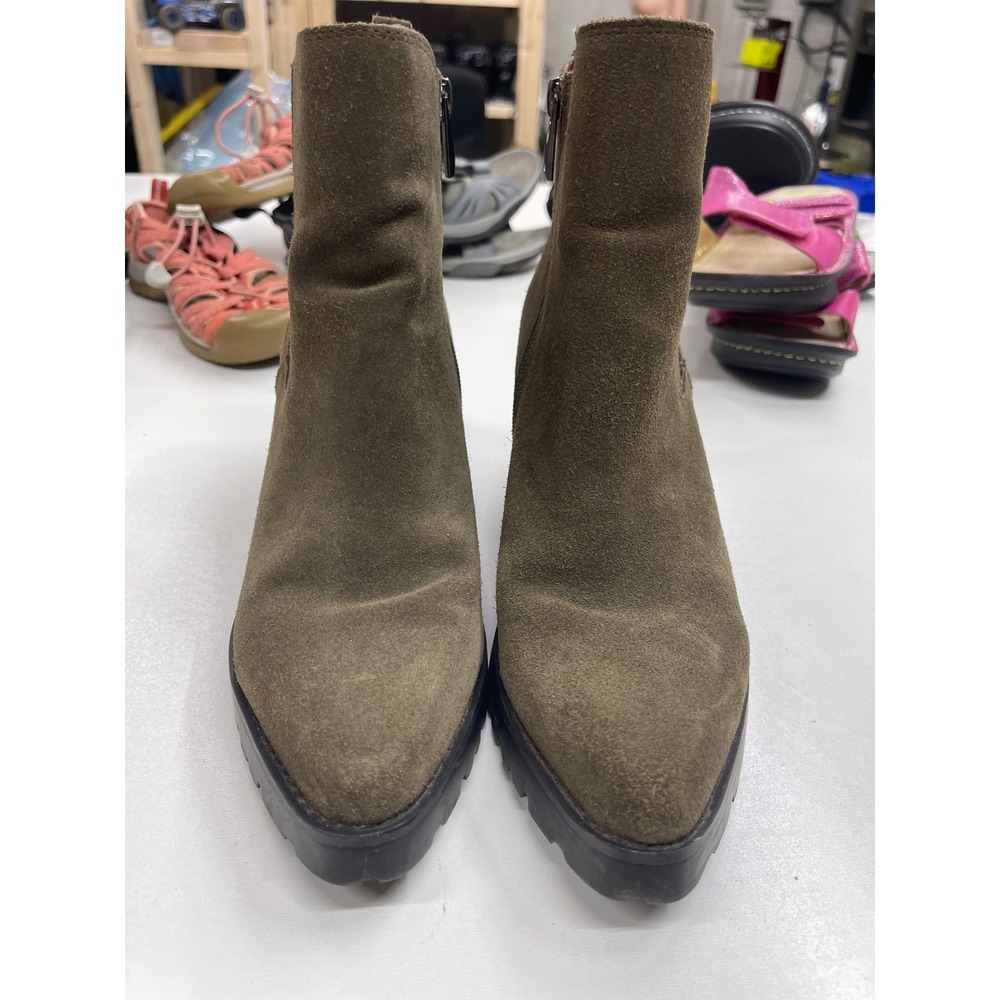 Franco Sarto Trent Olive Green Suede Ankle Boots Lug Sole Block Heel‎ Womens 9M